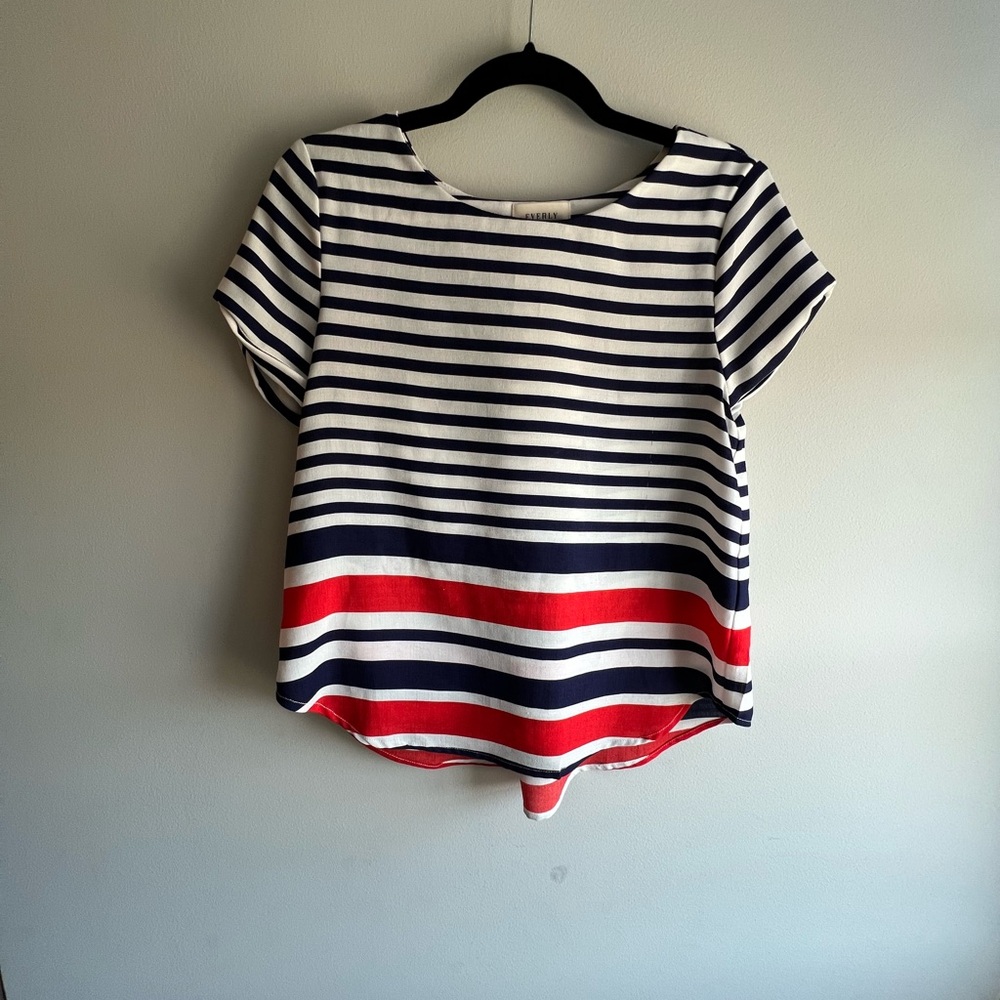 Everly Red, White & Navy Striped Tie-Back Top | Size S